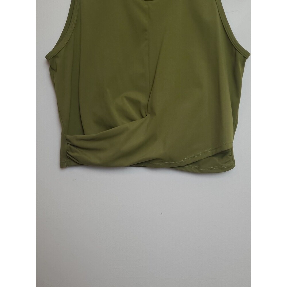 Tlf Womens Gym Crop Tank Top Green Scoop Neck Draped Stretch Medium - Picture 2 of 13